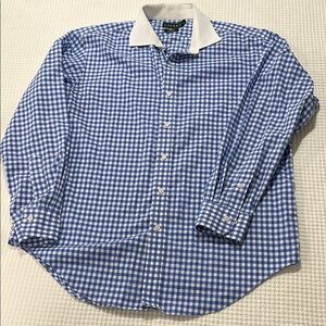 Lauren Ralph Lauren Blue and White Gingham Dress Shirt Large.